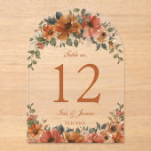 Verbrand Sinaasappel Koper Bloemen Trouwtafel Numm Acryl Uitnodigingen (Voorkant)