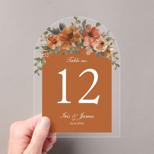 Verbrand Sinaasappel Koper Bloemen Trouwtafel Numm Acryl Uitnodigingen (Insitu (Draagbaar))