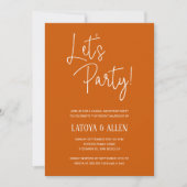 Verbrand Sinaasappel Laten we feesten Casual bruil Kaart (Voorkant)