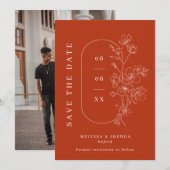 Verbrand Sinaasappel Lijn Getrokken Bloemen Foto b Save The Date (Voorkant / Achterkant)