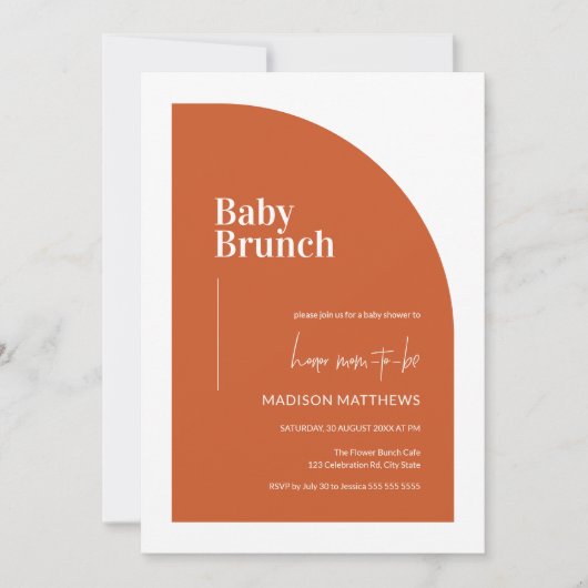 Verbrand Sinaasappel Minimal Half Arch Baby Brunch Kaart (Voorkant)