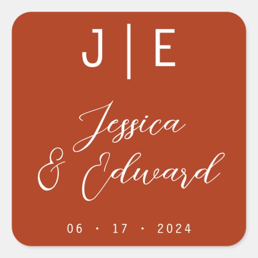 Verbrand Sinaasappel Monogram Elegant Koppel Naam  Vierkante Sticker (Voorkant)