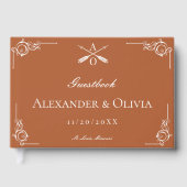 Verbrand Sinaasappel Monogram en Pijlen Bruiloft Gastenboek (Voorkant)