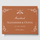 Verbrand Sinaasappel Monogram en Pijlen Bruiloft Gastenboek (Voorkant)