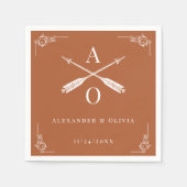 Verbrand Sinaasappel Monogram en Pijlen Bruiloft Servet (Voorkant)