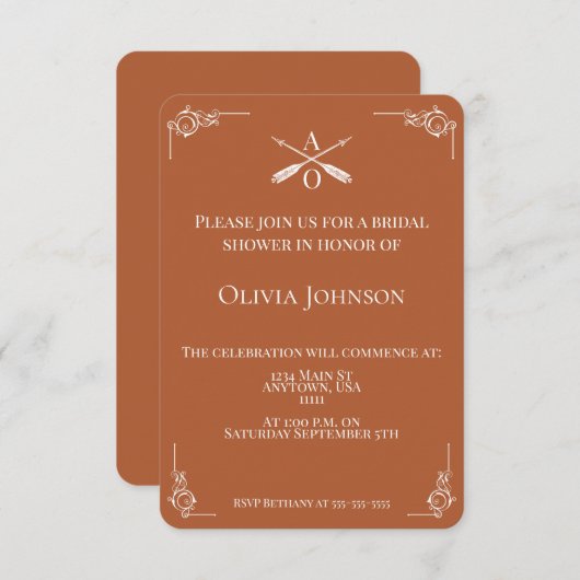 Verbrand Sinaasappel Monogram en Pijlen Vrijgezell Kaart (Voorkant / Achterkant)