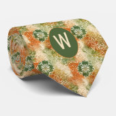 Verbrand Sinaasappel, Mosgroen Abstract Bloemenmon Stropdas (Opgerold)