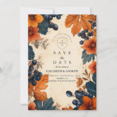 Verbrand Sinaasappel & Navy bessen bruiloft Save The Date (Voorkant)