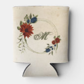 Verbrand sinaasappel & Navy Flowers Groen Bruiloft Blikjeskoeler (Voorkant)