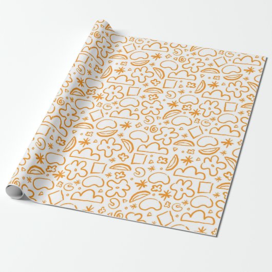 Verbrand Sinaasappel Pastel Doodle Patroon Cadeaupapier (Uitgerold)