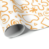 Verbrand Sinaasappel Pastel Doodle Patroon Cadeaupapier (Rol Hoek)