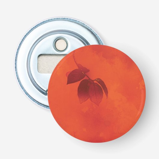 Verbrand Sinaasappel Persimmon Leaf Abstract Autum Button Flesopener (Voorkant)