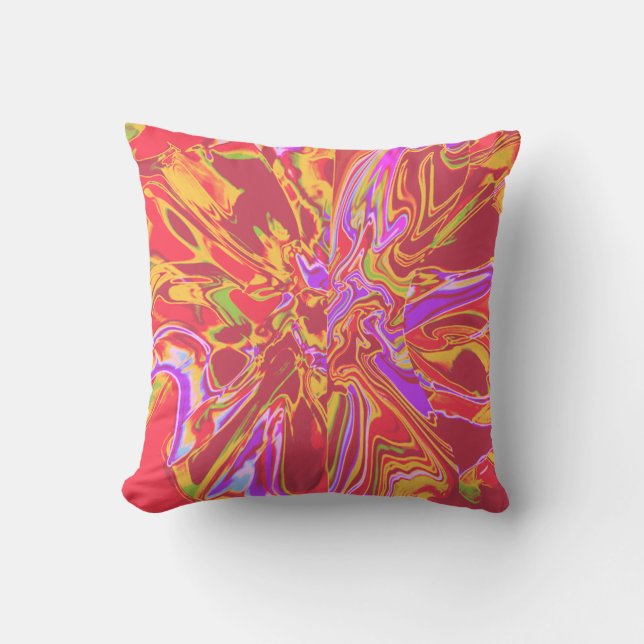 Verbrand Sinaasappel Psychedelic Flower met Goud L Kussen (Voorkant)