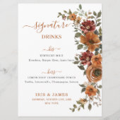 Verbrand Sinaasappel Roest Bloemen Herfst Trouwen Menu (Achterkant)