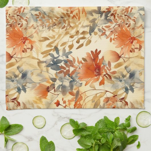 Verbrand Sinaasappel, rokerige Indigo Abstracte Bl Theedoek (Gevouwen)