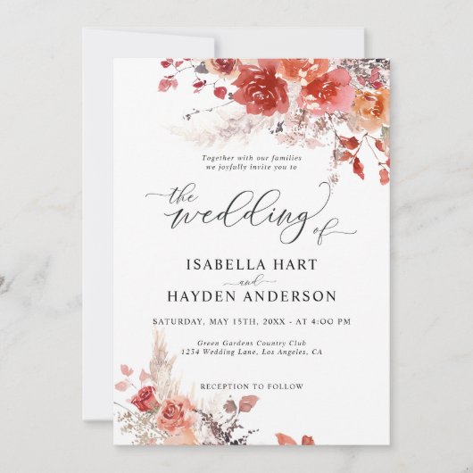 Verbrand Sinaasappel Rust Boho Terracotta Floral W Kaart (Voorkant)