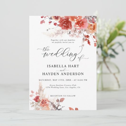 Verbrand Sinaasappel Rust Boho Terracotta Floral W Kaart (Staand voorkant)