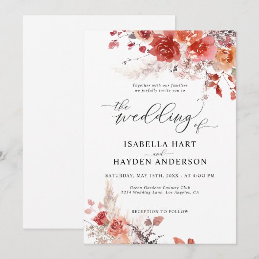 Verbrand Sinaasappel Rust Boho Terracotta Floral W Kaart (Voorkant / Achterkant)