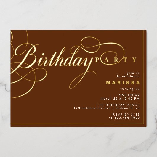 Verbrand Sinaasappel Rust & Gold | Elegante formel Folie Uitnodiging (Voorkant)