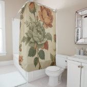 Verbrand Sinaasappel Sage Green  Bloemenprint Douchegordijn (In situ)