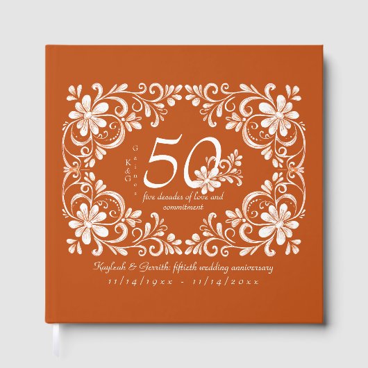 Verbrand Sinaasappel Shabby Chic 50 Jubileum Guest Gastenboek (Voorkant)