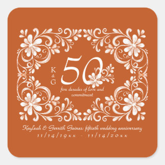 Verbrand Sinaasappel Shabby Chic 50ste Jubileum St Vierkante Sticker