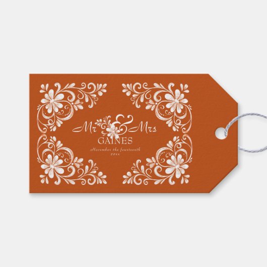 Verbrand Sinaasappel Shabby Chic Mr & Mrs Wedding  Cadeaulabel (Voorkant (Horizontaal))