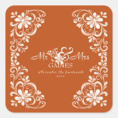 Verbrand Sinaasappel Shabby Chic Mr & Mrs Wedding  Vierkante Sticker (Voorkant)
