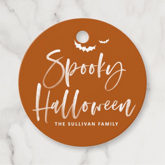 Verbrand Sinaasappel Spooky Halloween Brush Kallig Bedankjes Labels (Voorkant)