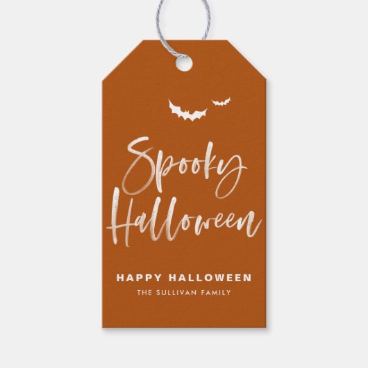 Verbrand Sinaasappel Spooky Halloween Brush Kallig Cadeaulabel (Voorkant)