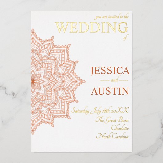 Verbrand Sinaasappel Sunrise Mandala Summer Fall W Folie Uitnodiging (Voorkant)