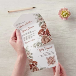 Verbrand Sinaasappel Terracotta Bloemen QR Code Br All In One Uitnodiging