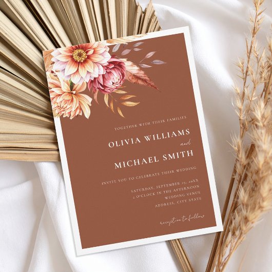 Verbrand Sinaasappel Terracotta Boho Chic Bloemen  Kaart