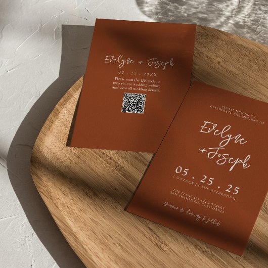 Verbrand Sinaasappel Terracotta Boho QR Code Huwel Kaart