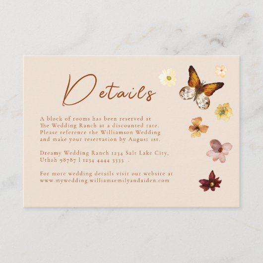 Verbrand Sinaasappel Terracotta Boho Wedding Detai Informatiekaartje (Voorkant)