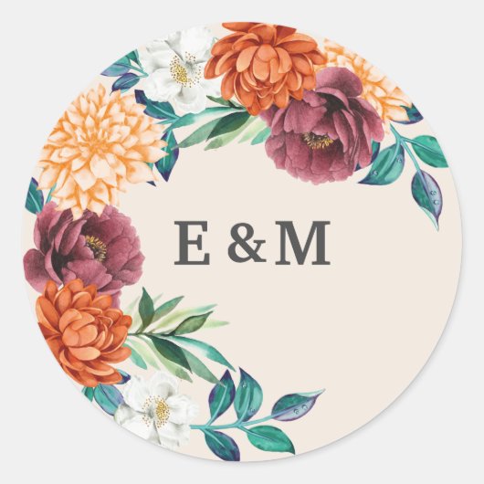 Verbrand sinaasappel terracotta monogram herfstbru ronde sticker (Voorkant)