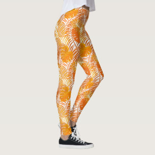 Verbrand Sinaasappel tropisch palmblad met motief Leggings