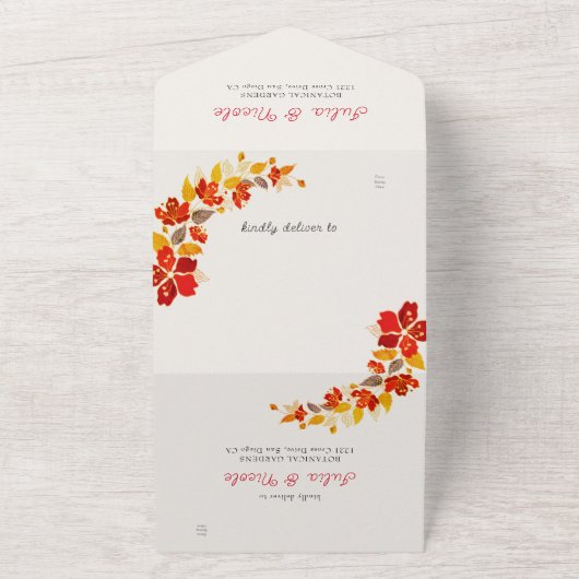 Verbrand Sinaasappel Tropische Hibiscus Bloemen Hu All In One Uitnodiging (Buitenkant)