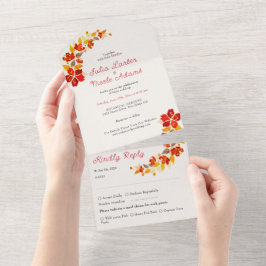 Verbrand Sinaasappel Tropische Hibiscus Bloemen Hu All In One Uitnodiging