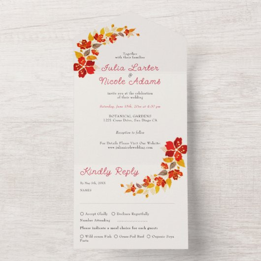 Verbrand Sinaasappel Tropische Hibiscus Bloemen Hu All In One Uitnodiging (Binnen)