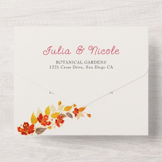 Verbrand Sinaasappel Tropische Hibiscus Bloemen Hu All In One Uitnodiging (Achterkant)