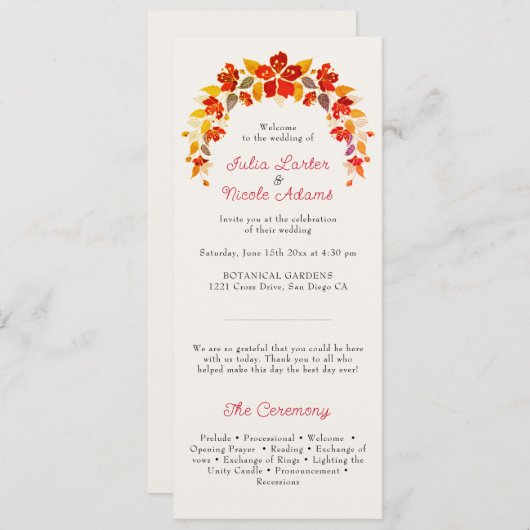 Verbrand Sinaasappel Tropische Hibiscus Bloemen Hu Programmakaart (Voorkant / Achterkant)