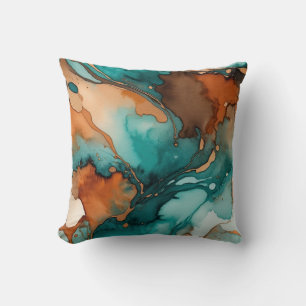 Verbrand-sinaasappel, Turquoise, roest en zwarte w Kussen