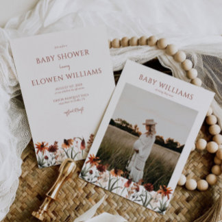 Verbrand Sinaasappel Wildflower Baby shower Invita Kaart