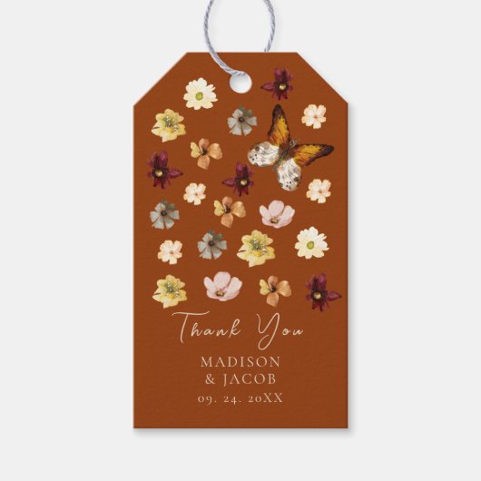 Verbrand Sinaasappel Wildflower Boho Wedding Favor Cadeaulabel (Voorkant)