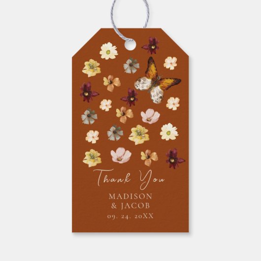 Verbrand Sinaasappel Wildflower Boho Wedding Favor Cadeaulabel (Achterkant)