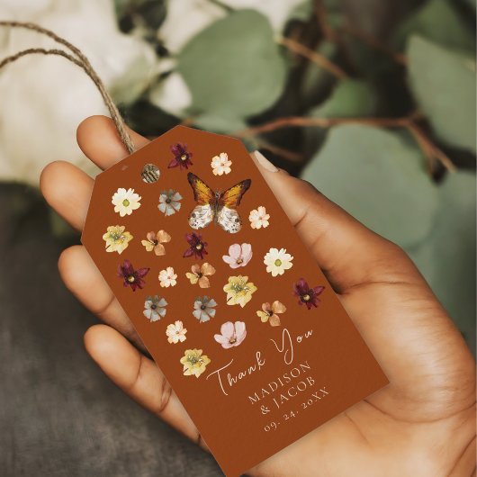Verbrand Sinaasappel Wildflower Boho Wedding Favor Cadeaulabel