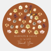 Verbrand Sinaasappel Wildflower Boho Wedding Stick Ronde Sticker (Voorkant)
