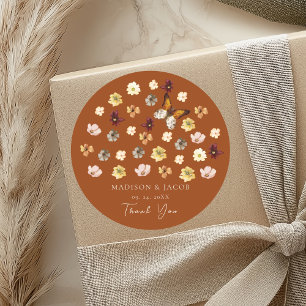 Verbrand Sinaasappel Wildflower Boho Wedding Stick Ronde Sticker