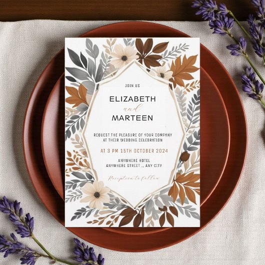 Verbrand Sinaasappel Wildflower Herfstbruiloft Kaart